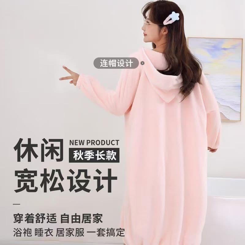 New Thickened Wearable Bathrobe for Winter, Pure Cotton for Home Use, Suitable for Adults and Women, Wearable Wrap-Around Bathrobe for Autumn