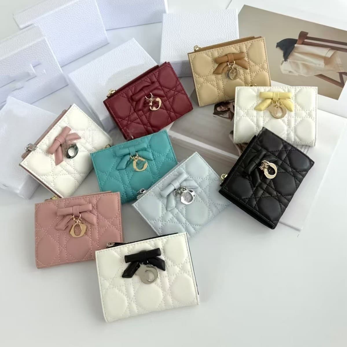 New D-House Zipper Wallet European and American Coin Purse Bowknot Accessory Wallet Card Holder All-in-One Ins Style Large Capacity