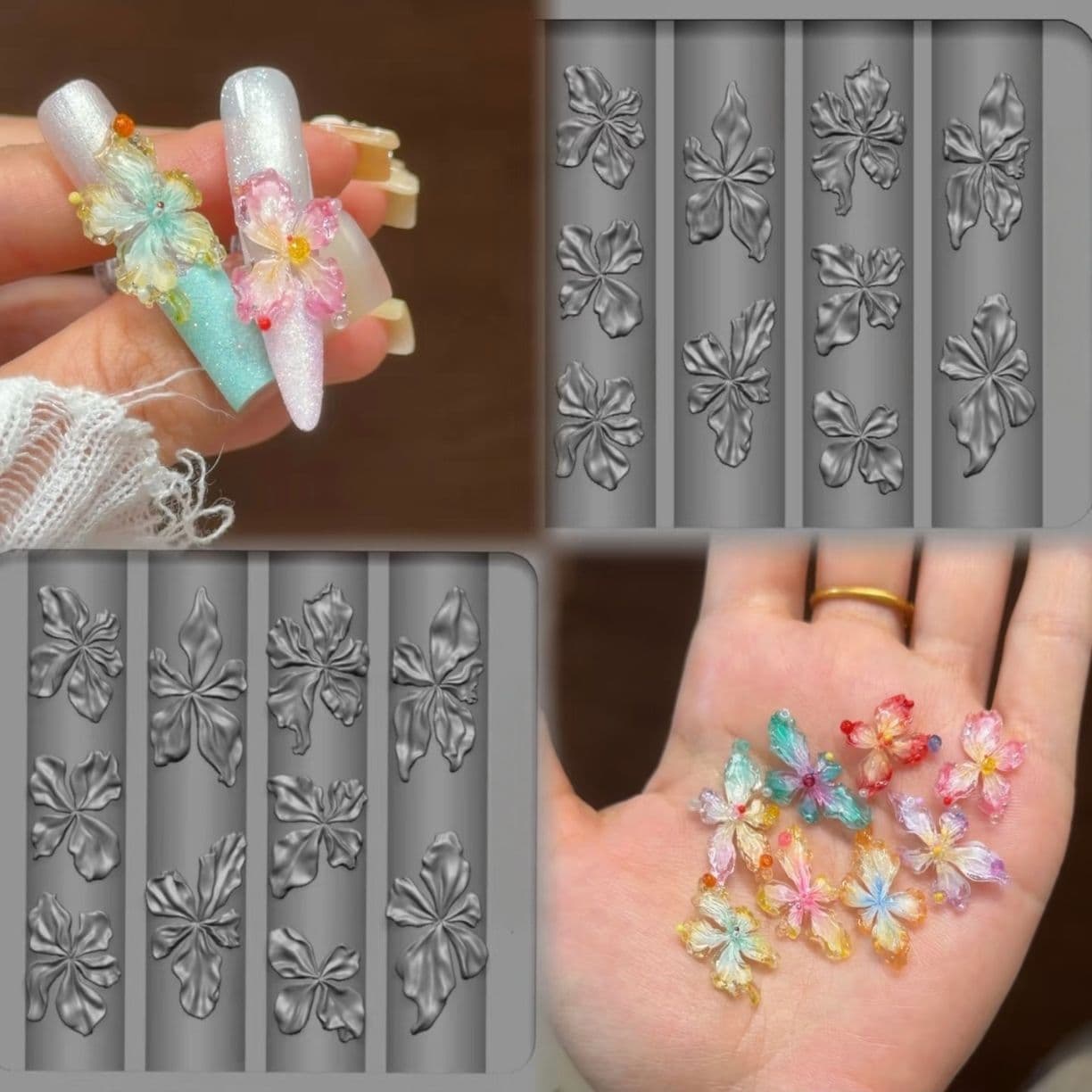 New Frosted Nail Art Mold 3D Silicone Flower DIY Press-On Nail Making Tool Embossed Flower Shape Mold