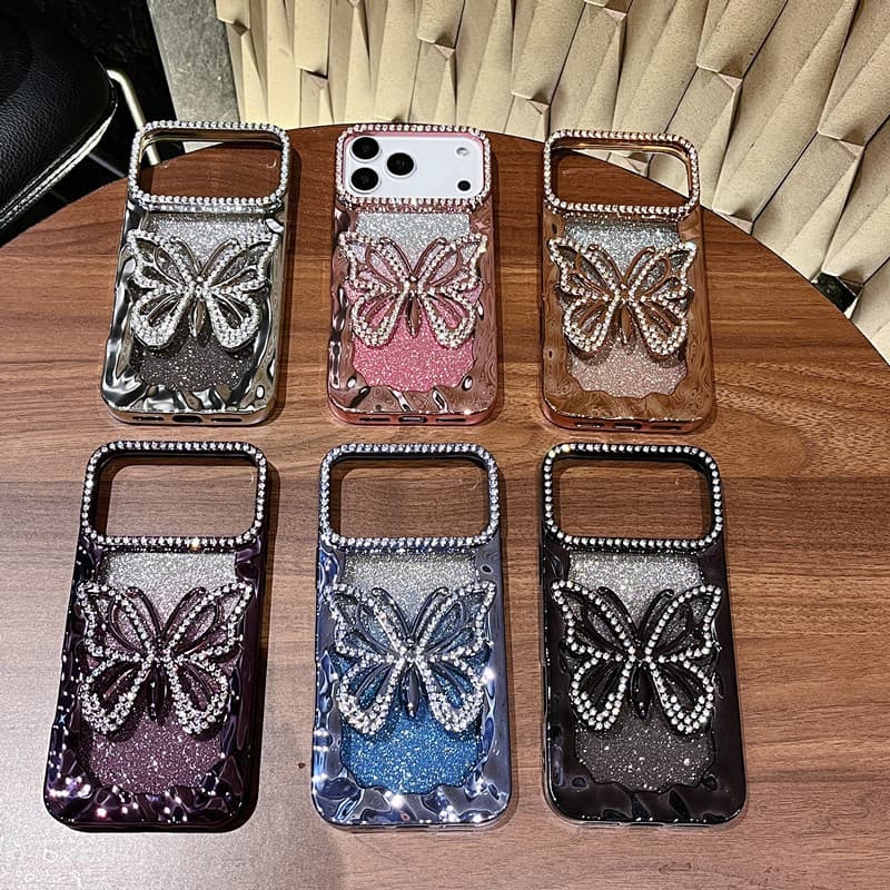 Compatible with iPhone 18 PRO MAX Phone Case, Glitter 3D Rhinestone Large Butterfly, Apple 17, Electroplated Drop-Resistant Soft Case
