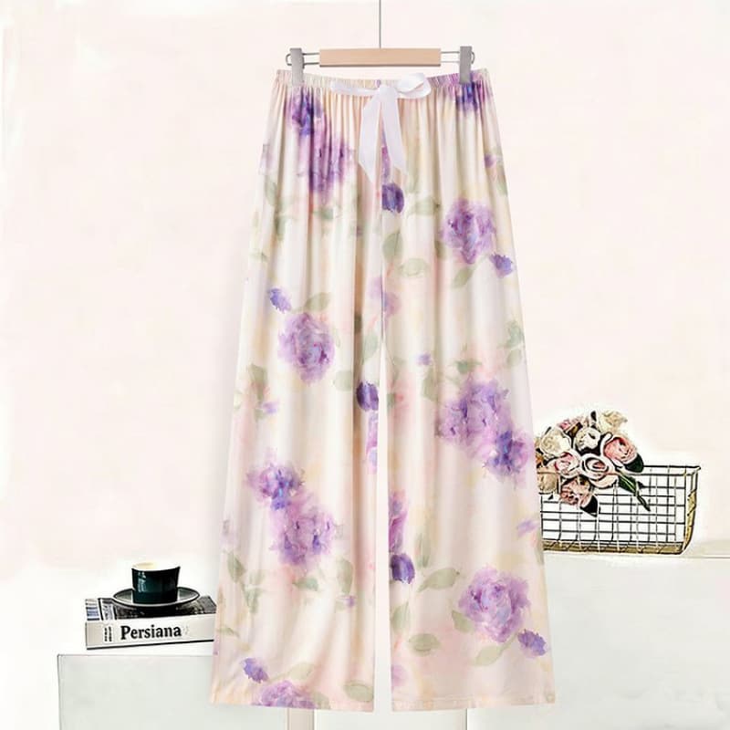 Elderly Women's Plus Size Long Cotton Silk Pajama Pants, Thin Wide-Leg Trousers, Trendy Hot Style, Wearable Outside