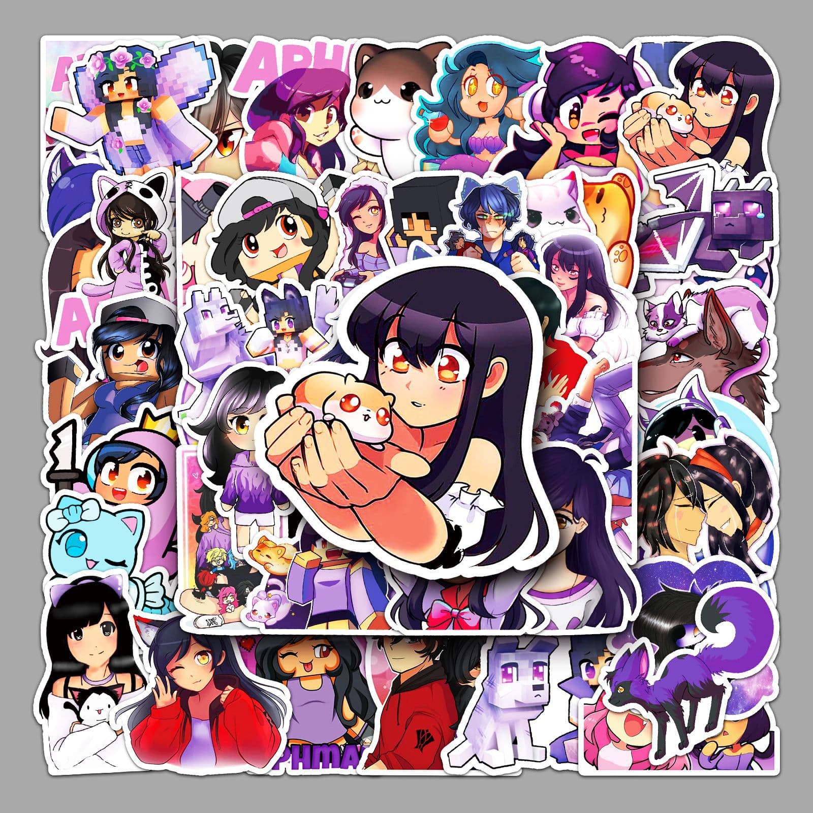 50 Pcs Aphmau Graffiti Personalized Cross-Border Cartoon Game Stickers for DIY Scrapbooking, Skateboard, Phone, Luggage, Waterproof