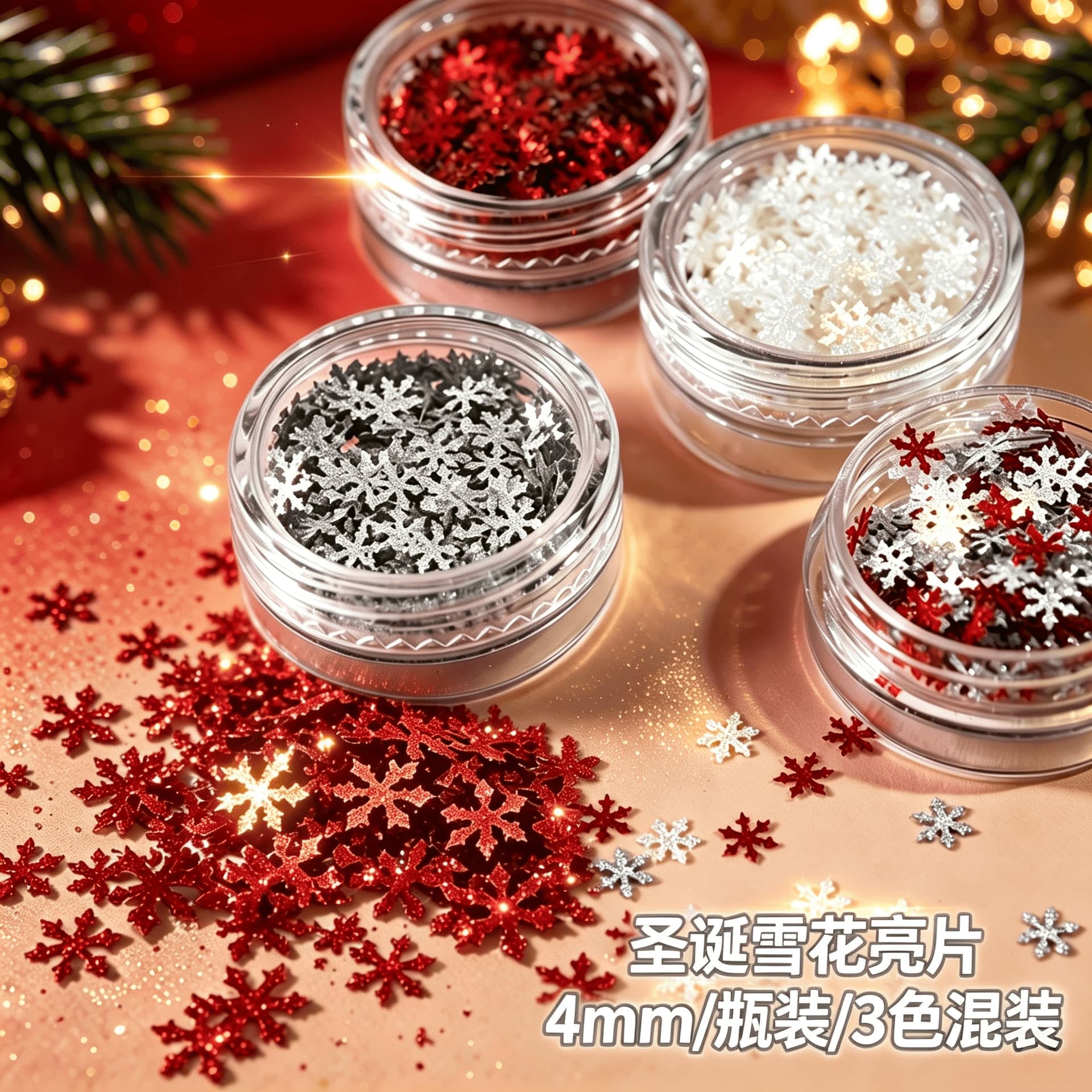 New Cross-Border Hexagon 4mm Glitter Snowflake Sequins Christmas-Themed Press-On Nail Art DIY Handmade Christmas Supplies