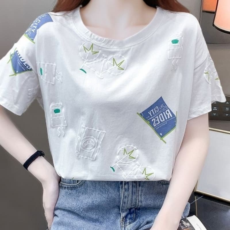 Short-Sleeved T-Shirt Women's Summer White 2025 New Korean Style Loose Round Neck Ins Trendy Half-Sleeved Inner Top