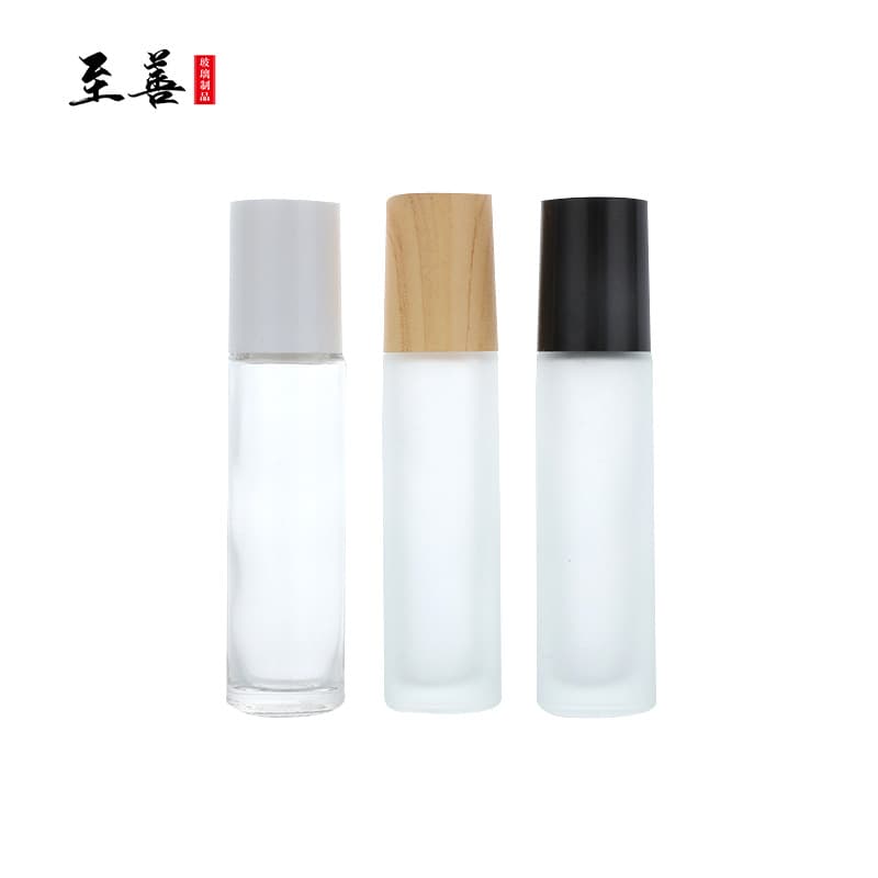 10ml Roller Bottle, Thickened Glass Frosted Roller Ball Bottle with Lid, Portable Wood Grain Cap Sample Perfume Bottle Refillable