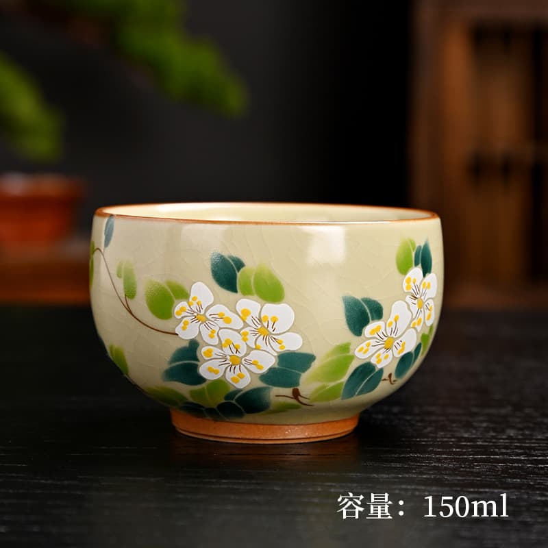 Ru Kiln Octagonal Tea Cup - Tea Tasting Cup with Crackle Glaze, Host and Guest Cups, Enamel Tea Cup, Personal Ceramic Souvenir Companion