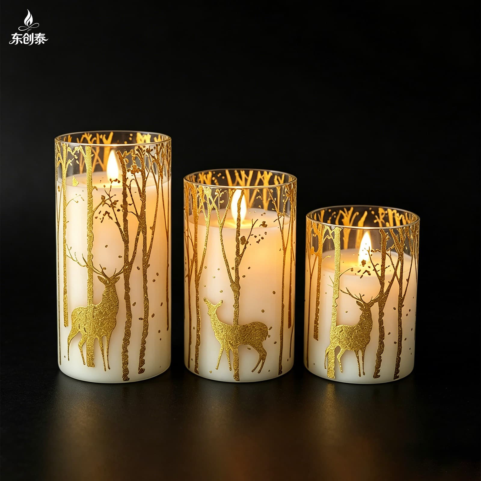 Electronic LED Candle in Glass Cup Halloween Festival Atmosphere Light Candle DCT-7520 Transparent Body with Adjustable Brightness