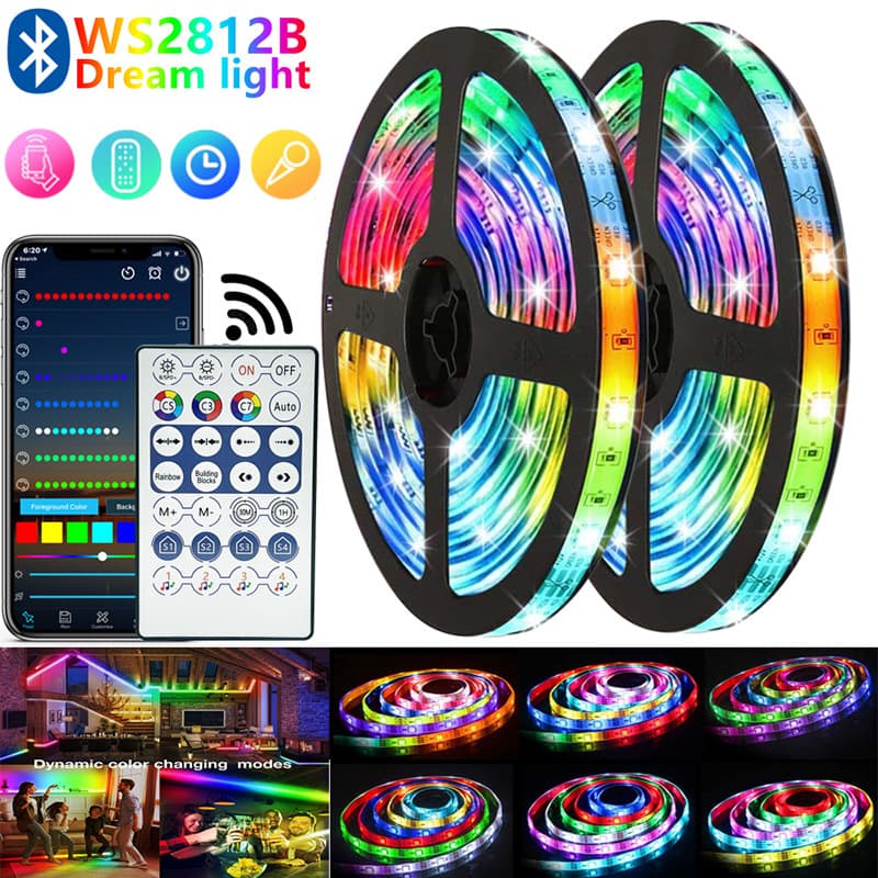 5V Dream Color USB LED Strip RGB Strobe Color Changing WS2812B Running Breathing Flowing Desktop Ambient LED Light Strip