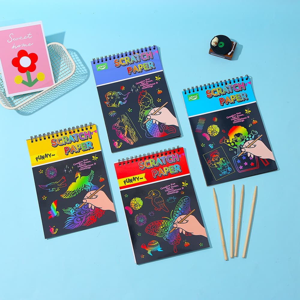 Children's Scratch Art Book Colorful Fun Art Graffiti Creative Coil Bound Handmade Drawing Book DIY Scratch Art Wholesale