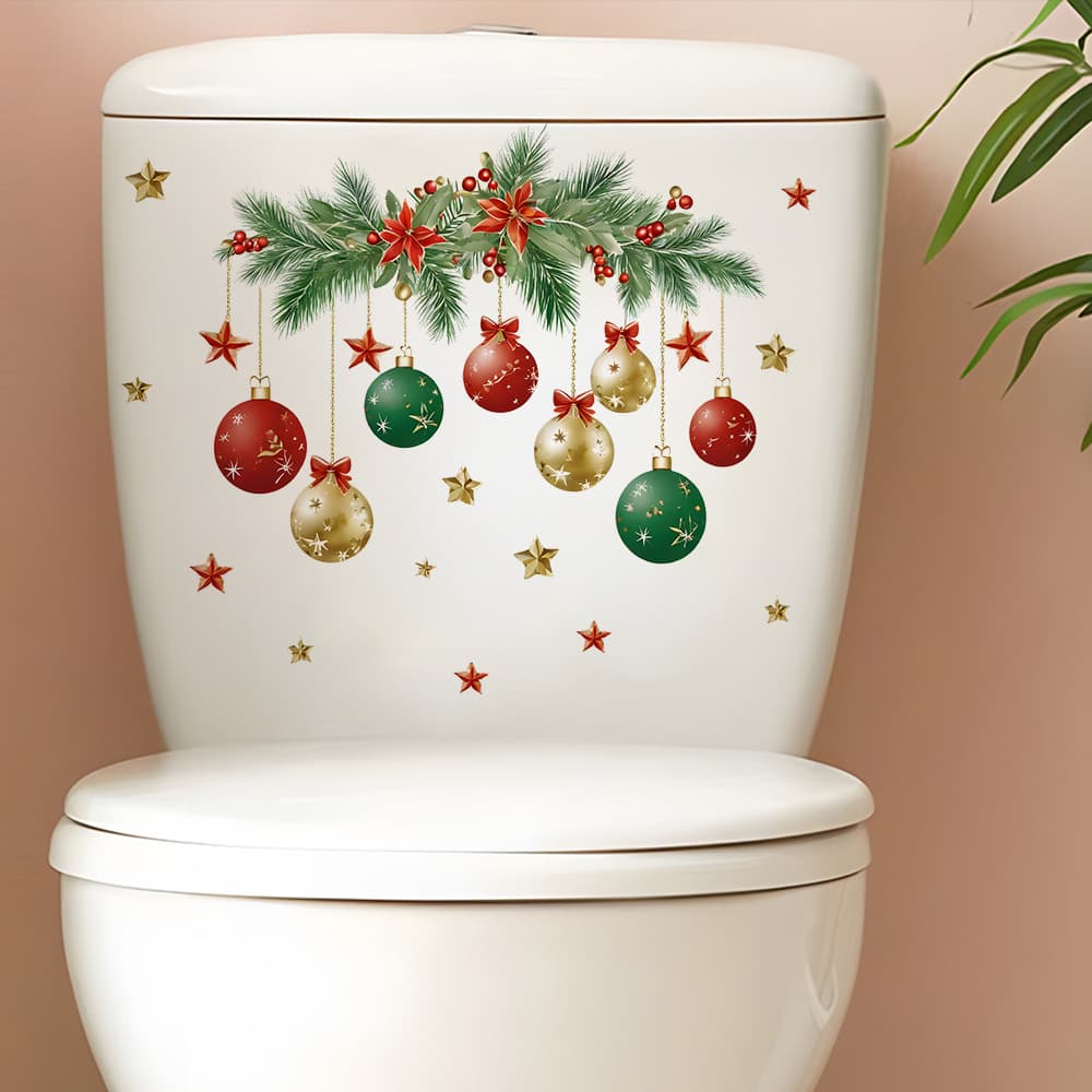 Cross-border Christmas Leaf Hanging Ball Toilet Sticker Wall Decal Toilet Tank Decorative Sticker SD006
