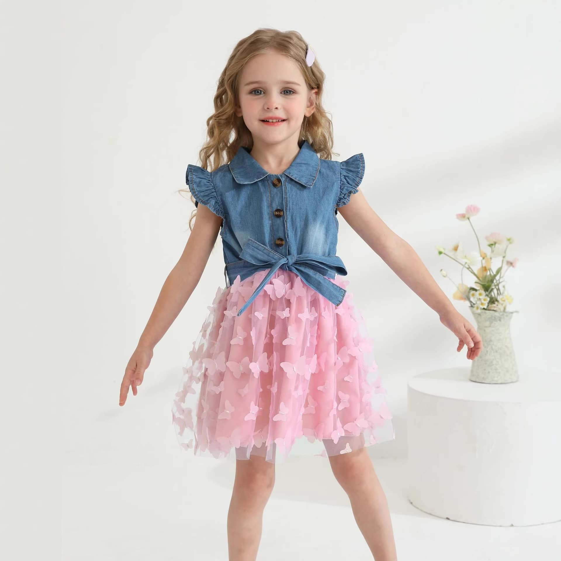 2026 Denim Tulle Dress Summer Set Girls Princess Dress Children's Summer Princess Dress