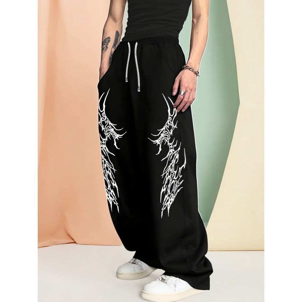 Cross-border campus fashion men's loose gothic dark style outdoor casual sports straight wide-leg pants plus velvet