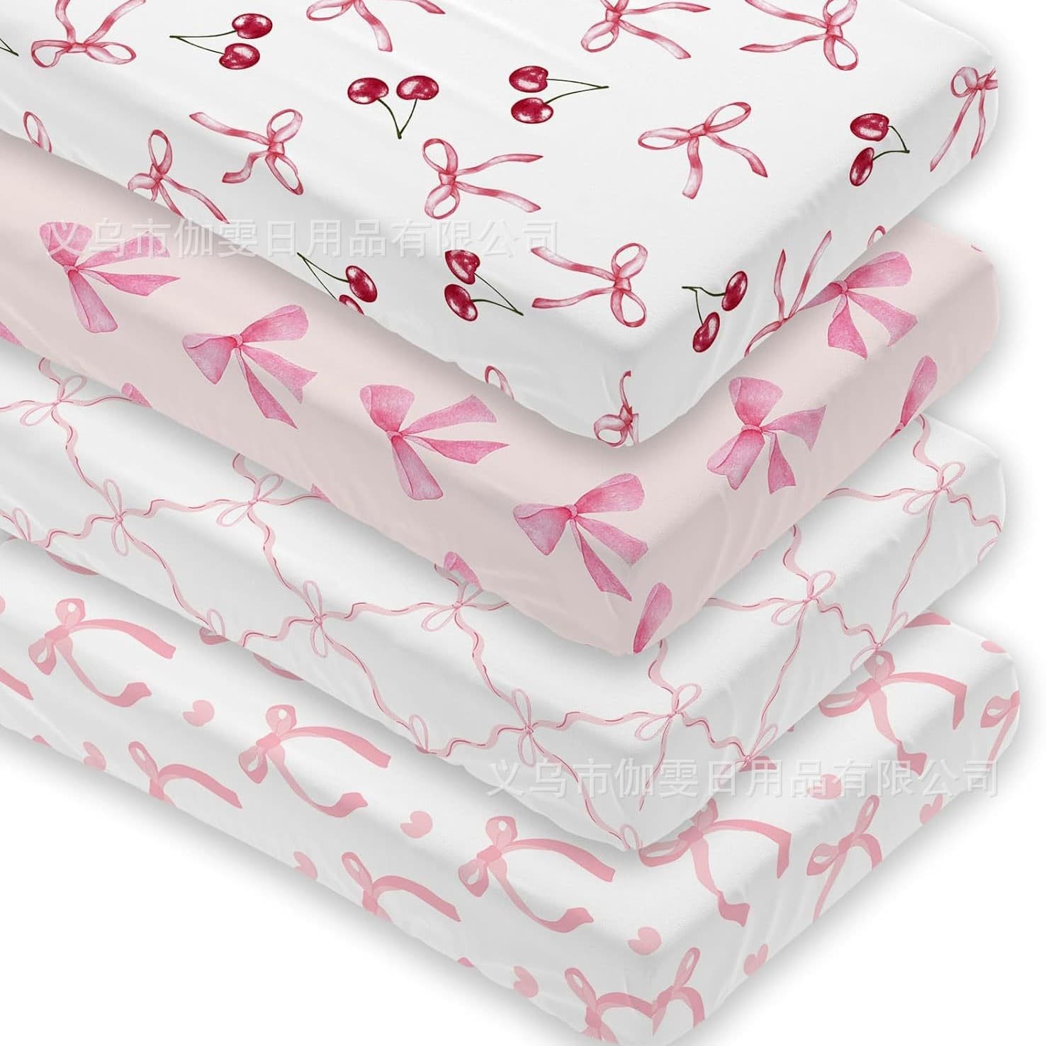 Cross-border new crib sheets pink bow suitable for decoration of standard crib and toddler bed mattresses