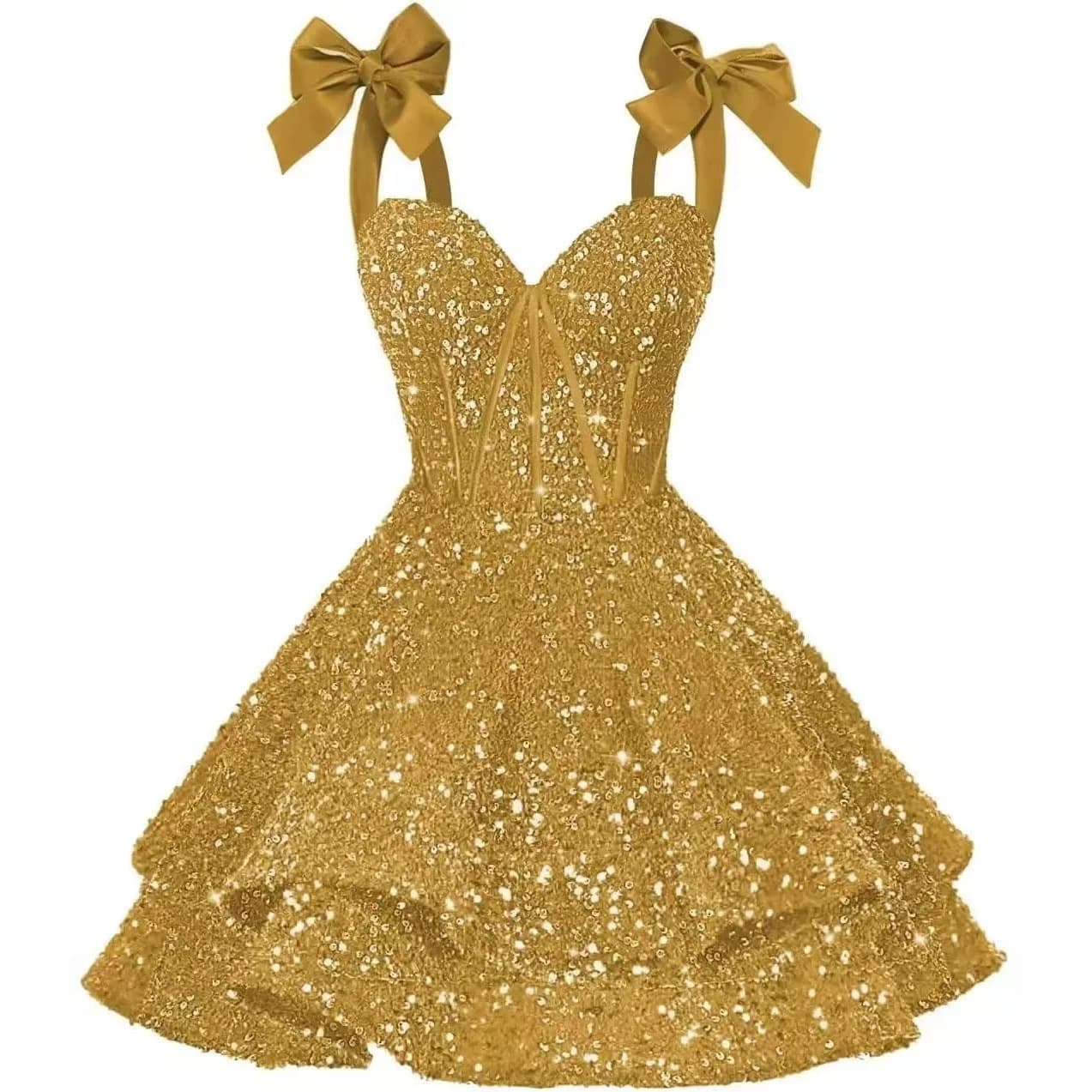 Amazon foreign trade sequined short evening dress with bow, sweet coming-of-age ceremony cross-border dress, temperament and slim skirt