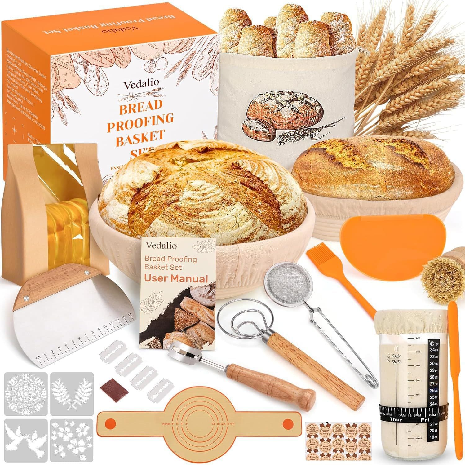 Cross-border Bread Proofing Basket Set, Bread Baking Supplies, Rattan Oil Brush, Flour Duster, Trimming Knife Set, Multiple Sizes