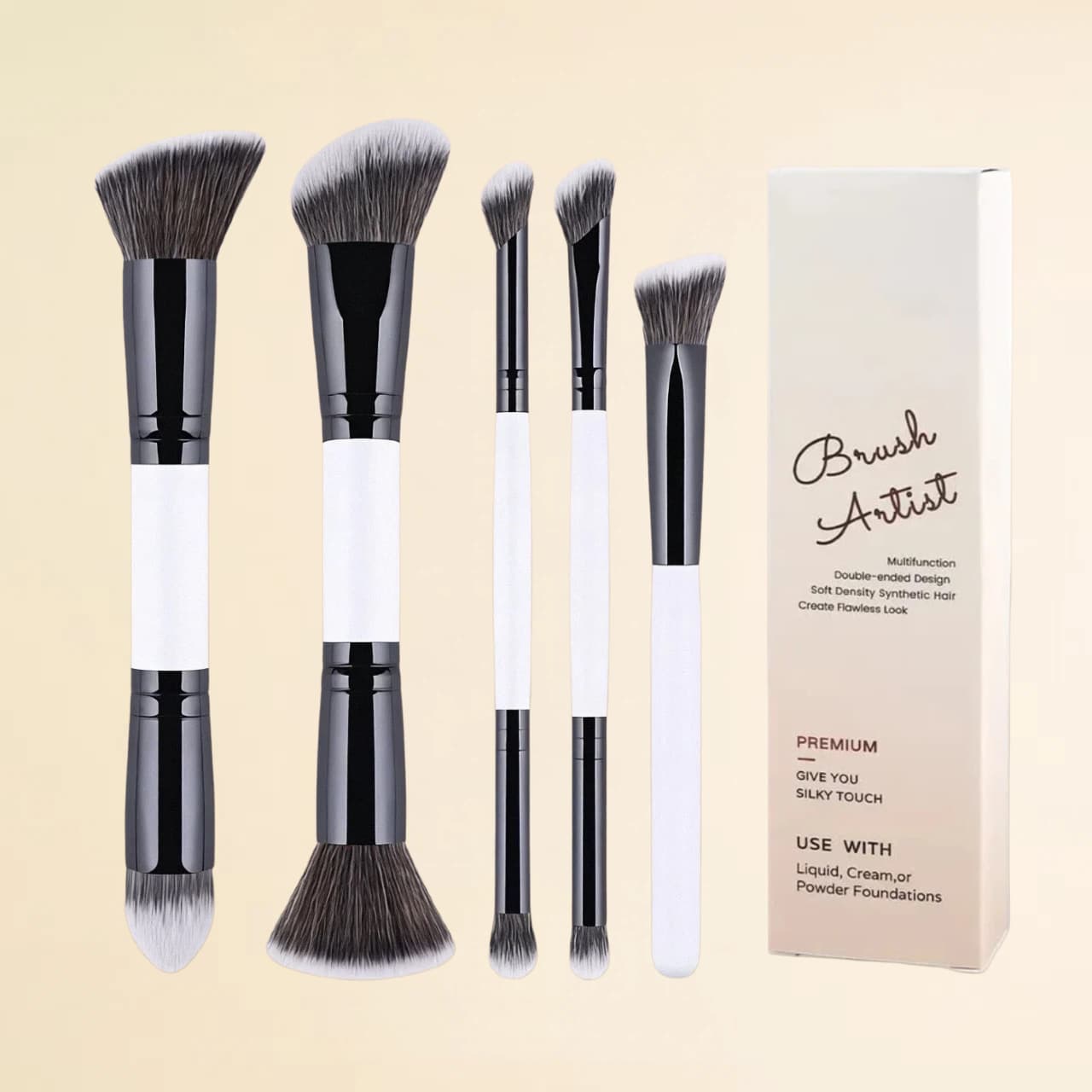 Cross-border hot selling 4 double-ended foundation brushes, loose powder brush, blush brush, highlight brush, contour brush, makeup brush, beauty tools