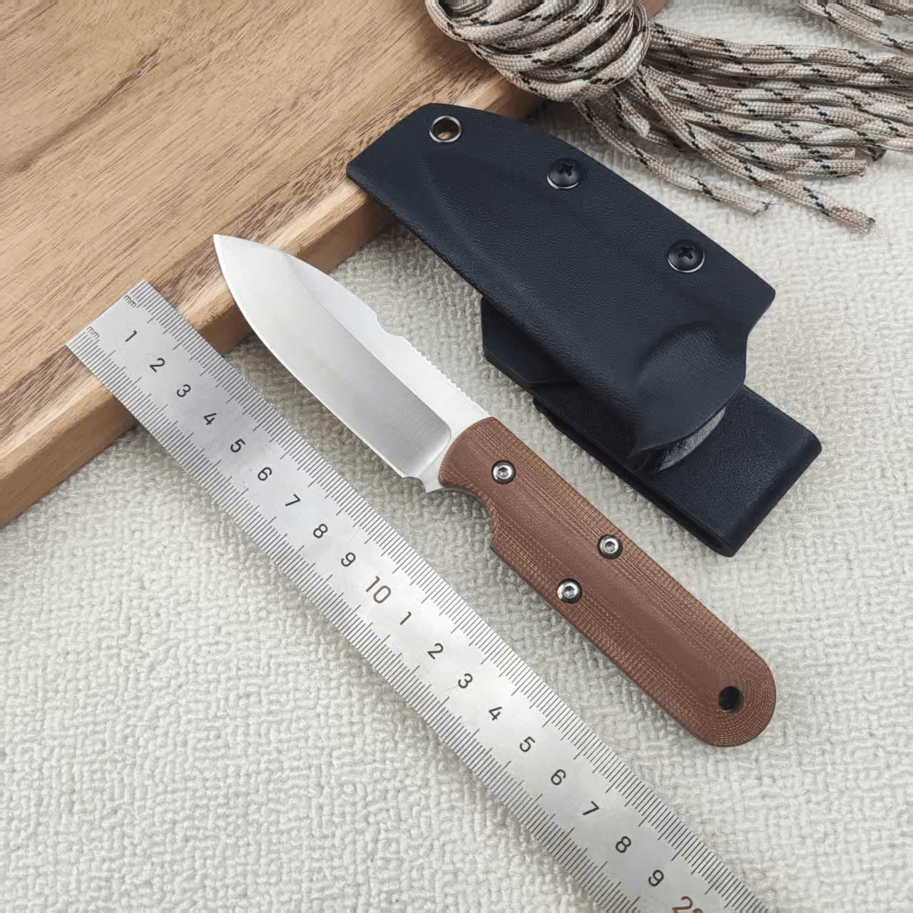 G10 Handle Thickened Outdoor Knife Camping Straight Knife Survival Self-Defense Knife Portable Small Knife Sharp Fruit Knife with K Sheath