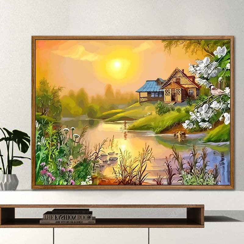 Digital oil painting diy healing coloring hand-painted oil painting high-value decompression acrylic painting mountain sunrise wholesale