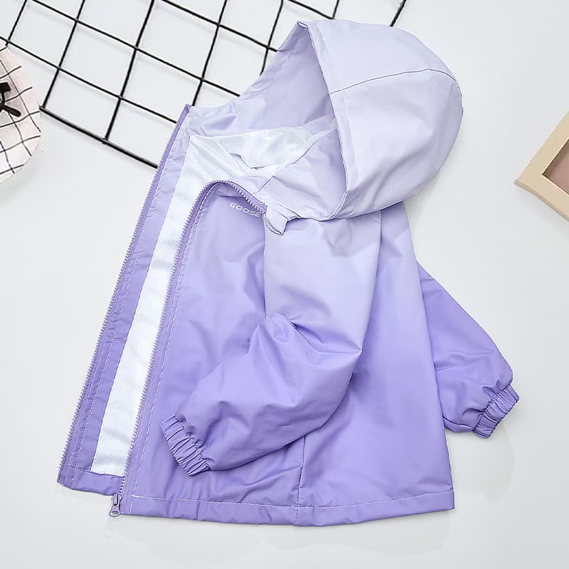 Girls Spring Autumn Gradient Color Block Jacket Children's Fashionable Clothes Sporty Round Neck Zipper Long Sleeve Coat