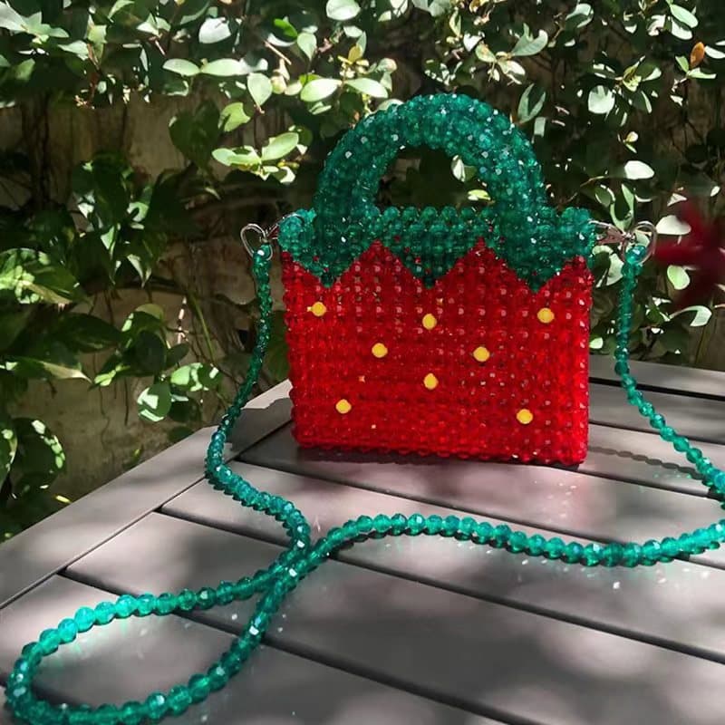 Vintage Orange Juice Strawberry Beading Bag Transparent Crystal Acrylic Handmade Embroidery Women's Handbag Crossbody Bag
