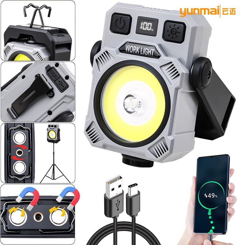 Multifunctional LED Work Light with Hook, Magnet, Pen Clip, Tripod-Compatible Camping Light, 360° Rotating Outdoor Light