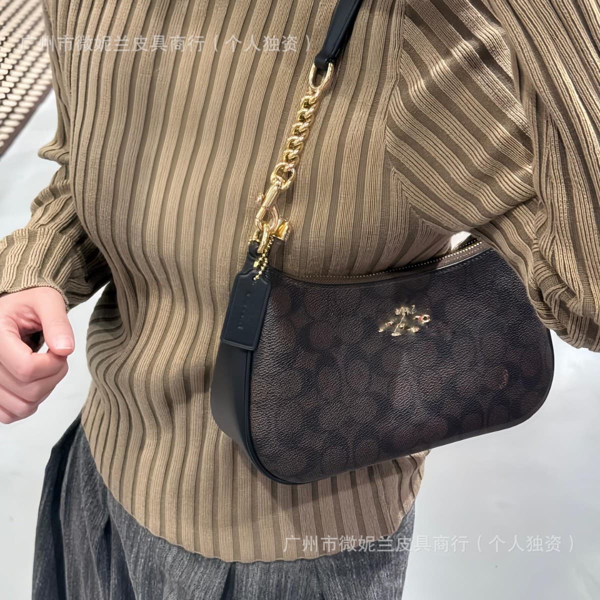 2026 Kou's New Teri Crescent Underarm Bag European and American Retro Print Chain Mahjong Bag Shoulder Crossbody Bag for Women