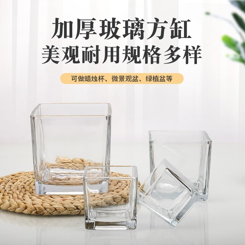 Transparent Thickened Square Glass Candle Cup Candle Holder Glass Square Tank Home Hydroponic Plant Container Vase Fish Tank
