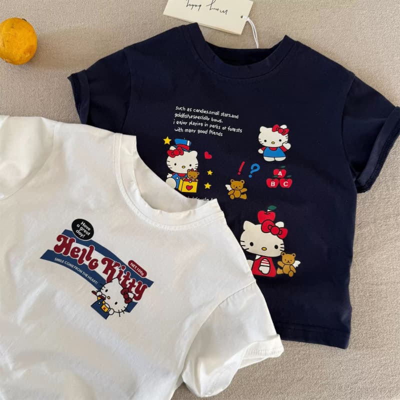 Pure Cotton Kids Short Sleeve T-Shirt Summer New Versatile Casual Cartoon Hello Kitty Cute Girls Top Trendy T-Shirt
