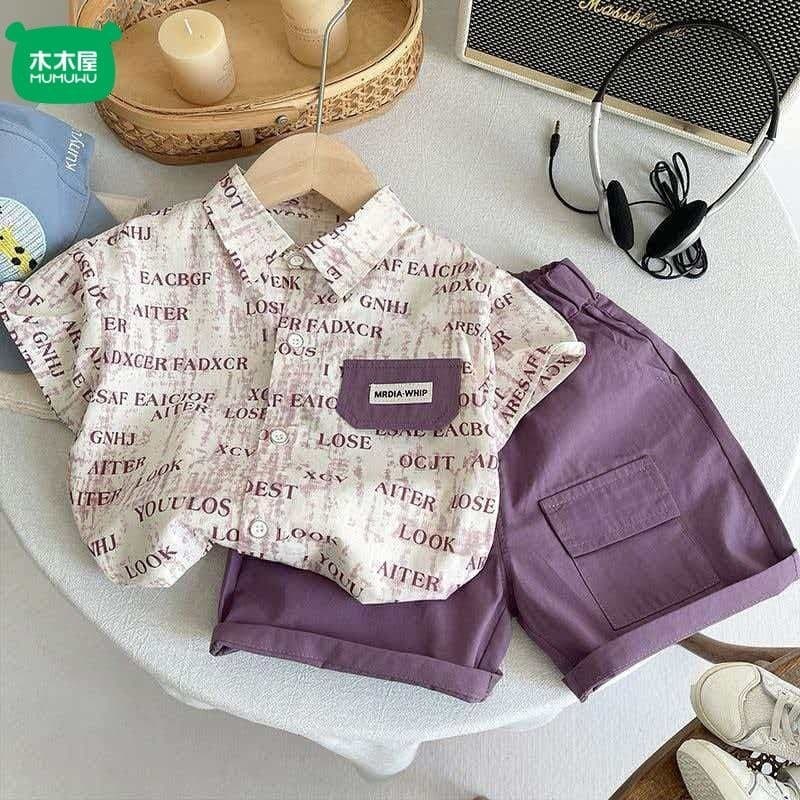 Boys' Summer Short Sleeve Shirt Two-Piece Set 2026 New Fashionable, Baby Summer Thin Kids Clothes Trendy
