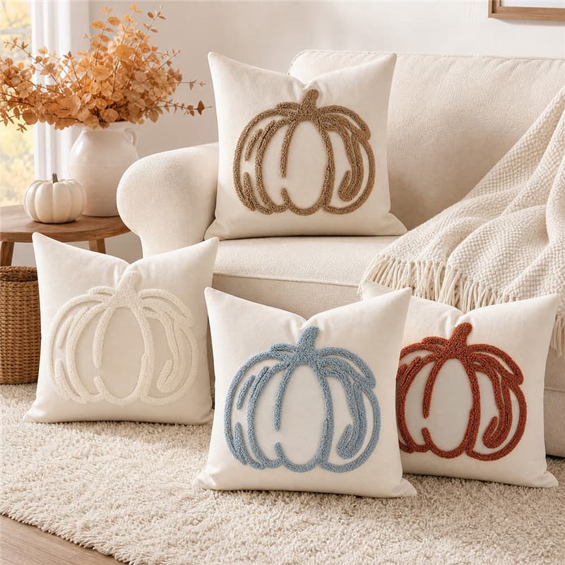 Cream-Style Towel Embroidered Pumpkin Pillowcase Custom-Made Amazon Sofa Cushion Autumn Halloween Decorative Pillowcase