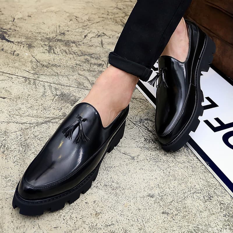 Trendy Men's Slip-On Shoes Korean Pointed Toe Business Casual Thick Bottom Leather Shoes Breathable Low Cut Men's Footwear