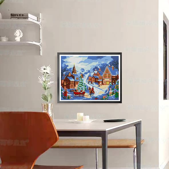 Cross-border Cross Stitch Kit: Snow Village Snowy Night, European Fairytale Healing Style DIY Material Pack Factory Wholesale