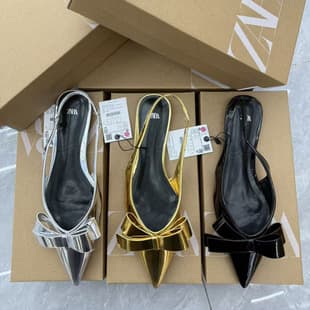 ZA High Heels 2025 Spring/Summer New Fashion Versatile Women's Shoes Casual Bow Pointed-Toe French Flats