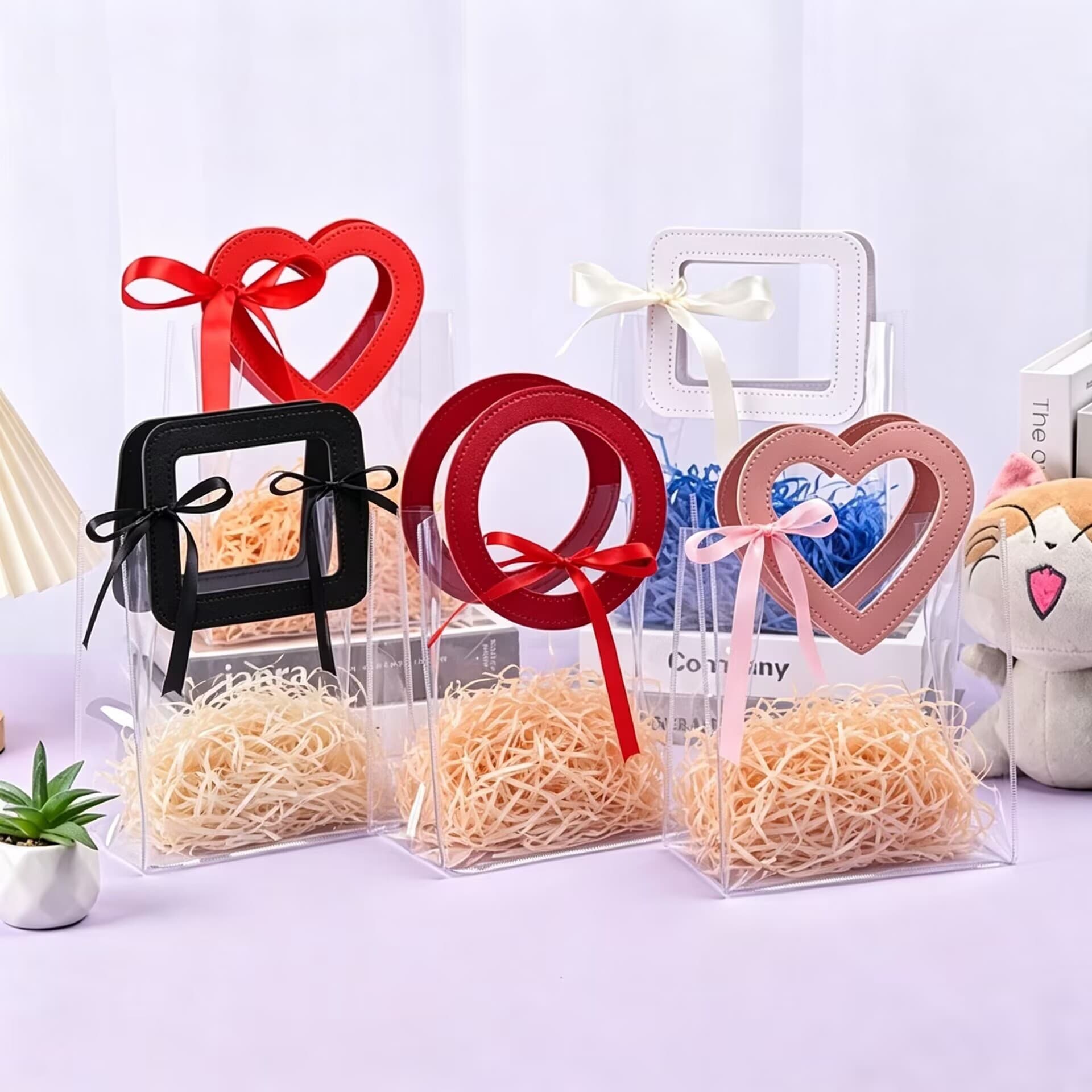 [Free Shipping] Transparent Gift Bag PVC Handbag Souvenir Bag Packaging Candy Gift Bag Black In Stock