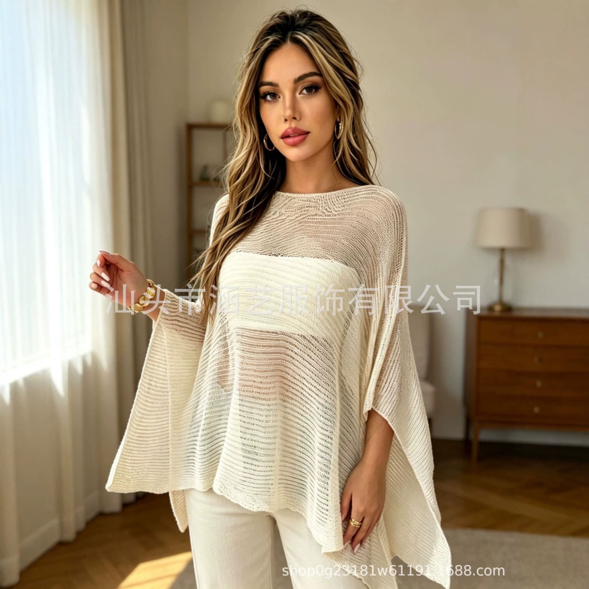 Irregular One-Shoulder Cape Sweater Women Loose Knit Top Cover-Up Poncho Boho Style