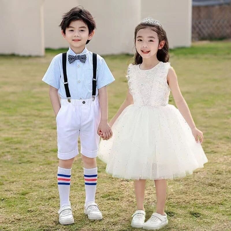 Children's Performance Costumes for Girls, White Gauze Tutu Skirts, Boys' Dresses, Primary and Secondary School Students' Graduation Chorus Performance Costumes