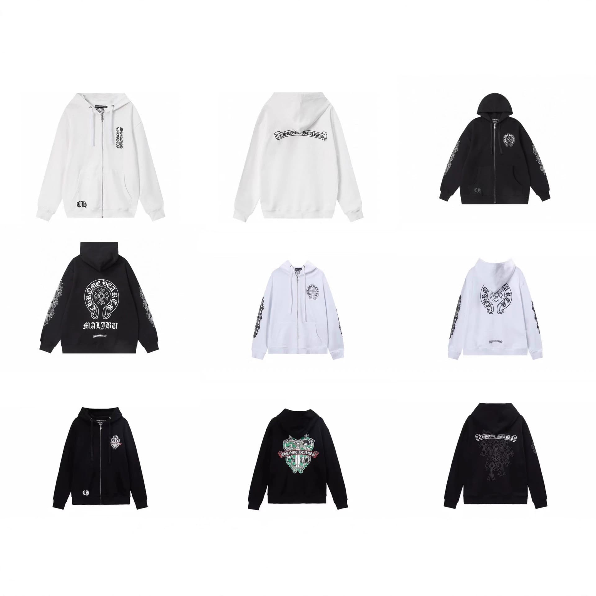 Authentic Ch Cro Autumn and Winter New Style Cross and Horseshoe Sanskrit Zipper Hoodie Couple's Version One Piece Available