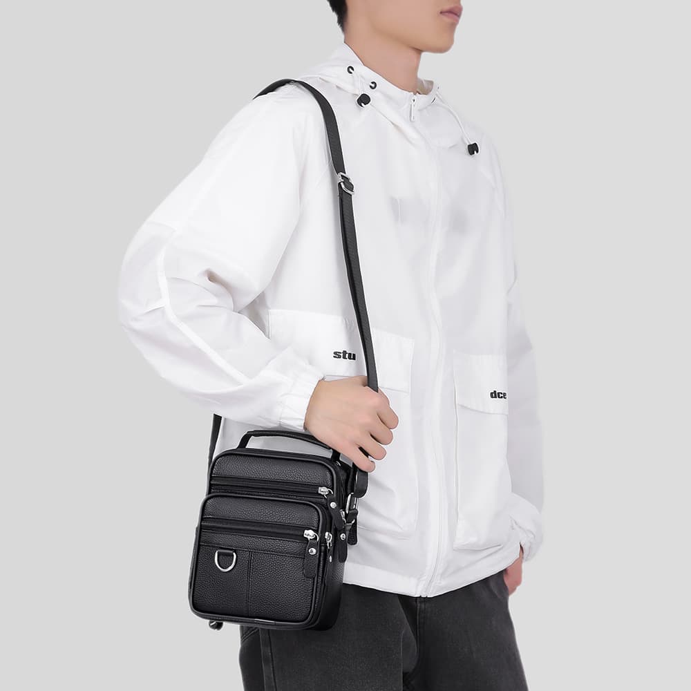 Cross-Border Wholesale 2026 Genuine Leather Men's Crossbody Bag, Shoulder Bag, Briefcase, Work Bag, Leather Bag, Casual and Versatile