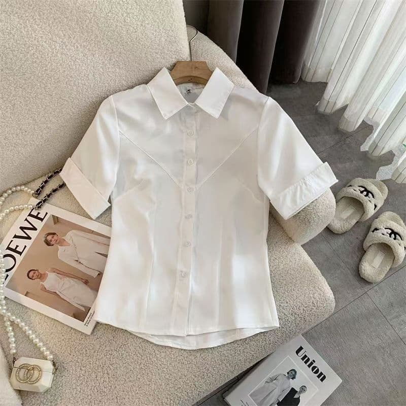 New JK Uniform Set American College Wind Cute and Sexy Spicy Girl Waist-Cinching Shirt Design Sense Niche White Shirt