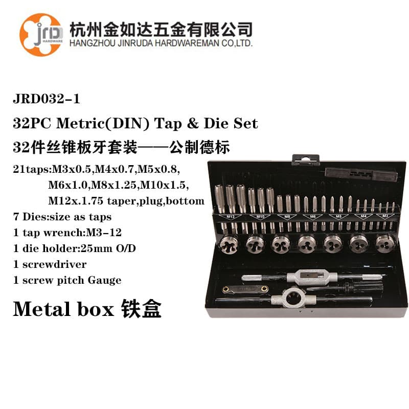 Factory Direct 32PC Tap and Die Set, Hand-Use German Standard 32-Piece Tapping Tool Kit