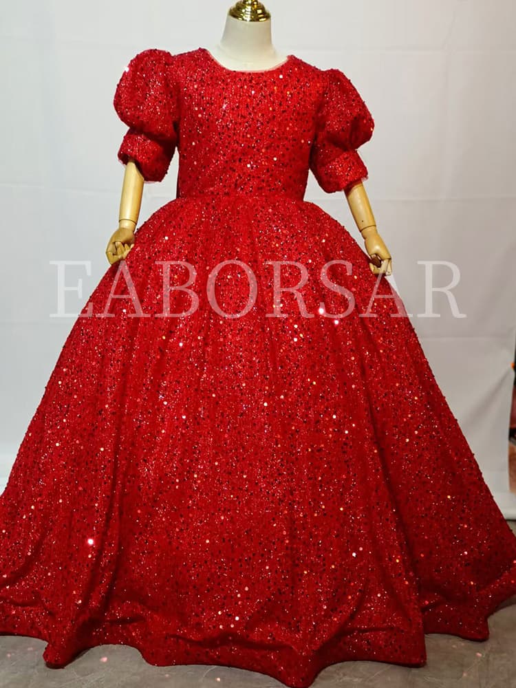 Red Sequin Dress Girls 2026 New Style Older Kids Tulle Skirt Children's Model Runway Performance Costume European and American Style