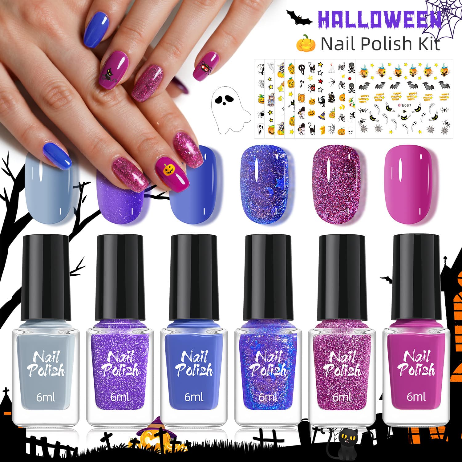Foreign trade cross-border best-selling water-based no-bake quick-drying high-gloss non-black-hand Halloween nail polish nail stickers wholesale