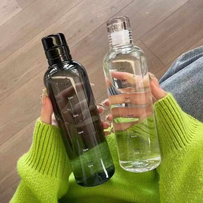 Xiaohongshu Style Time Scale Cup, Transparent Plastic Cup for Men and Women, Car Cup, Leak-Proof, Simple Water Cup with Scale, Portable