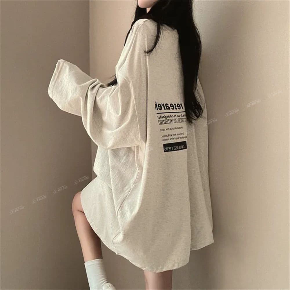 Korean style long-sleeved cotton T-shirt for women, new style, plus size, autumn, lazy style, trendy brand.