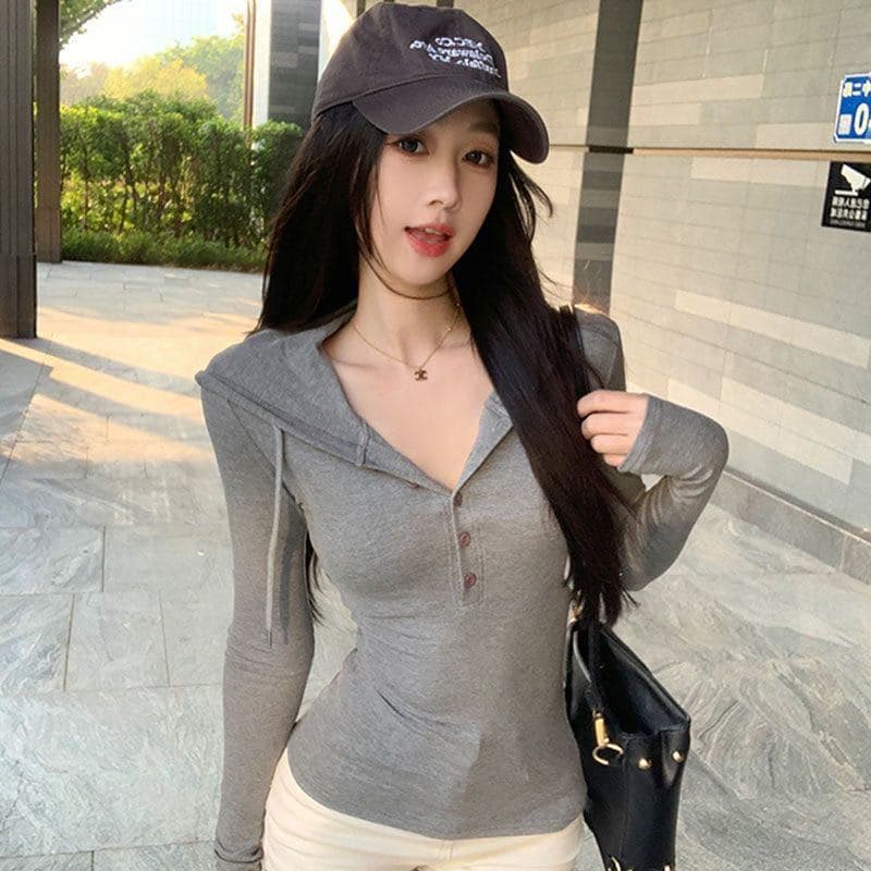 Autumn new Korean style hooded long-sleeved T-shirt women's casual and versatile autumn hot girl slim slim niche top