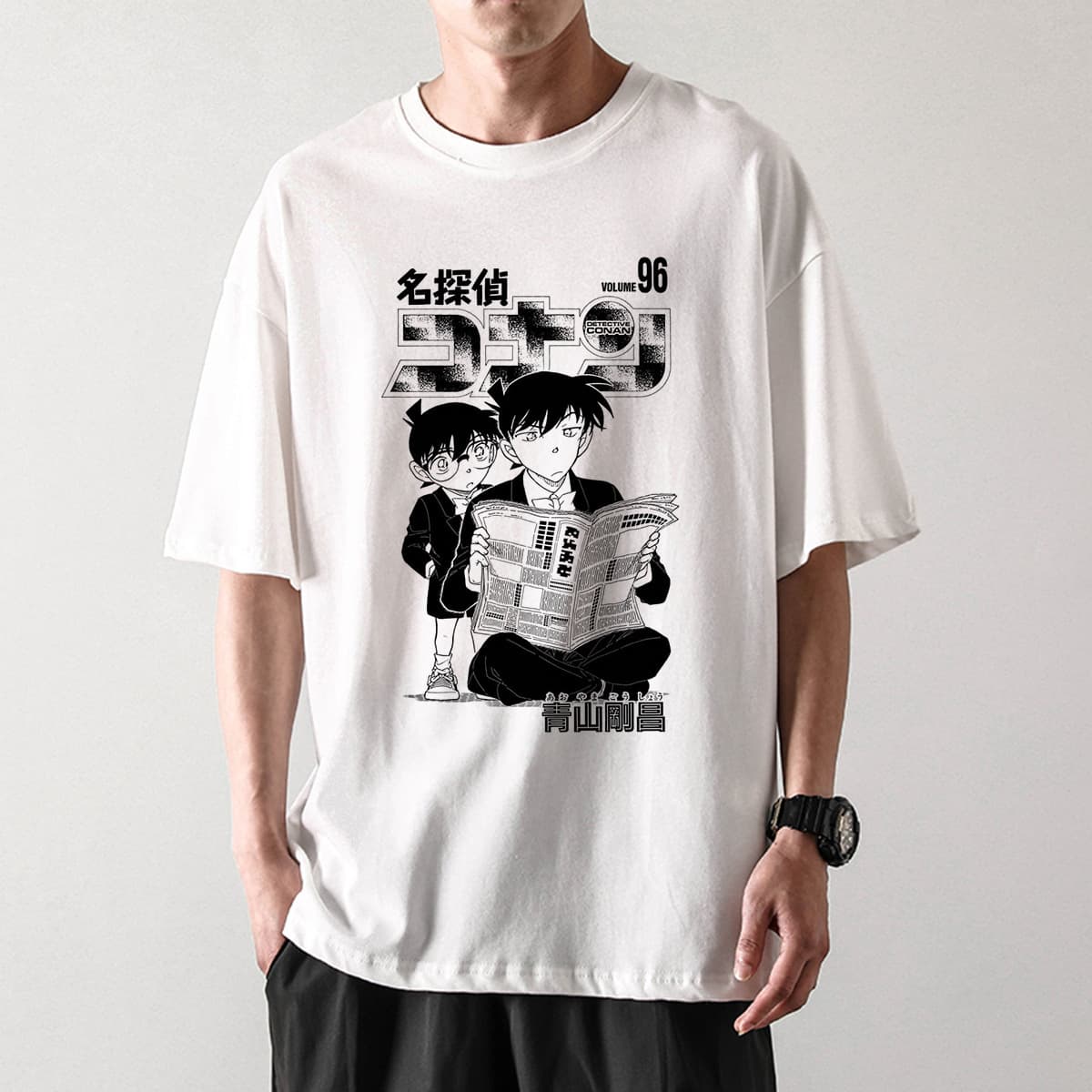 GJ90207 Japanese Anime Detective Conan Pure Cotton Loose Fit Printed Round Neck T-Shirt