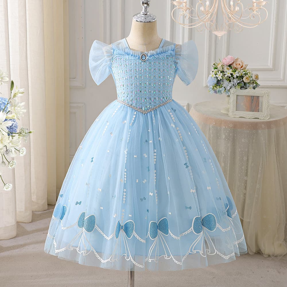 2026 Elsa 2 Princess Dress Frozen Elsa Girls Flying Sleeve Dress Summer Thin Mesh Long Skirt