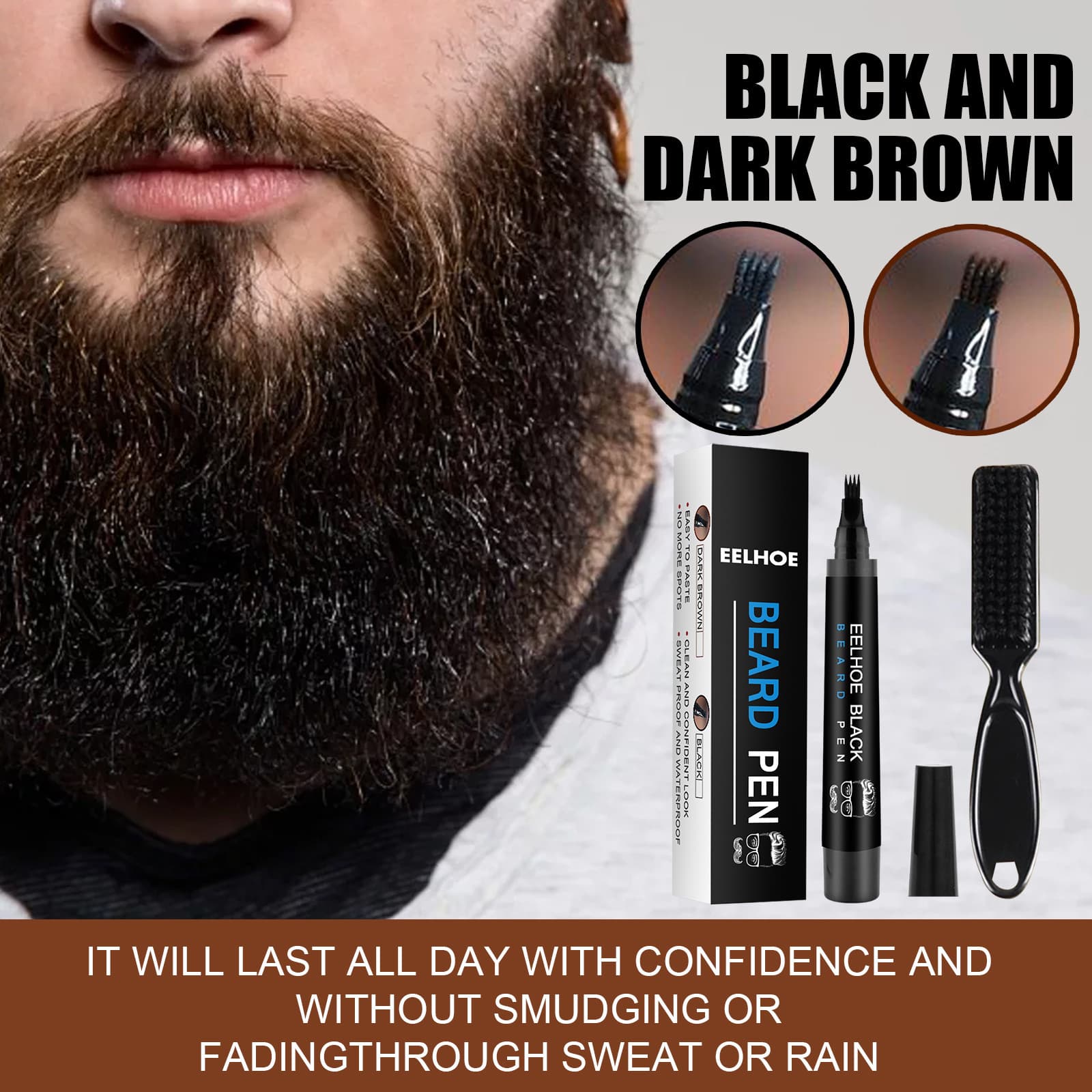 EELHOE Beard Filling Pen Kit, Waterproof Mustache Pen for Men, Sweatproof Beard Drawing Pen