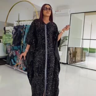 Loose Fashion Short Sleeve Sequin Dress African Plus Size Women's Dress