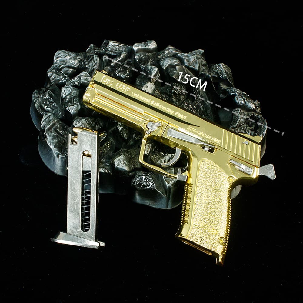 Kids Hot Selling Shell Ejecting Pistol USP Gold Toy Gun 15CM Boys Toy Launch Weapon
